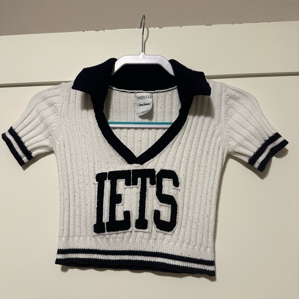 iets frans Crop Knit Polo Top in Cream XS